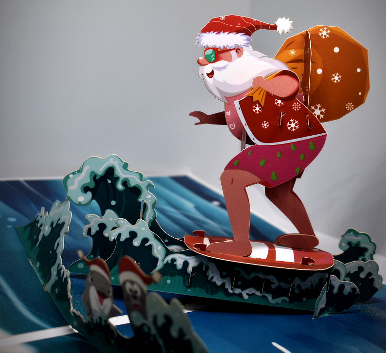 3D Pop-Up Card • Surfing Santa - Defence Down Under