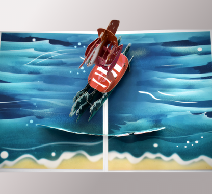 3D Pop-Up Card • Surfing Santa - Defence Down Under