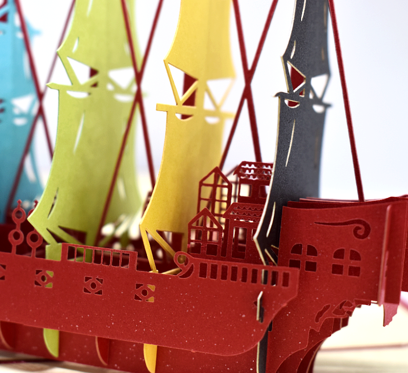 3D Pop-Up Card • Ship With Colourful Sails - Defence Down Under