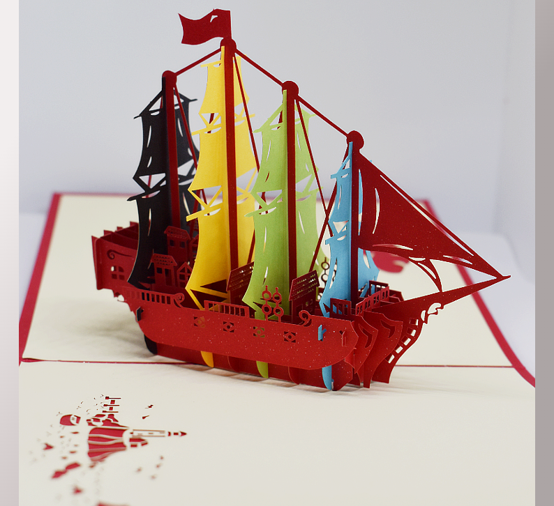 3D Pop-Up Card • Ship With Colourful Sails - Defence Down Under