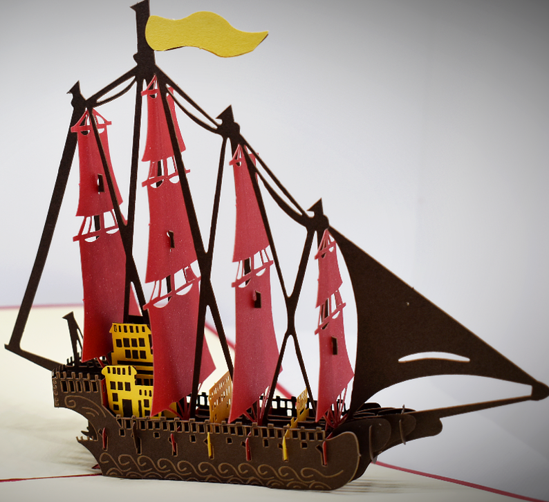 3D Pop-Up Card • Ship With Red Sails - Defence Down Under