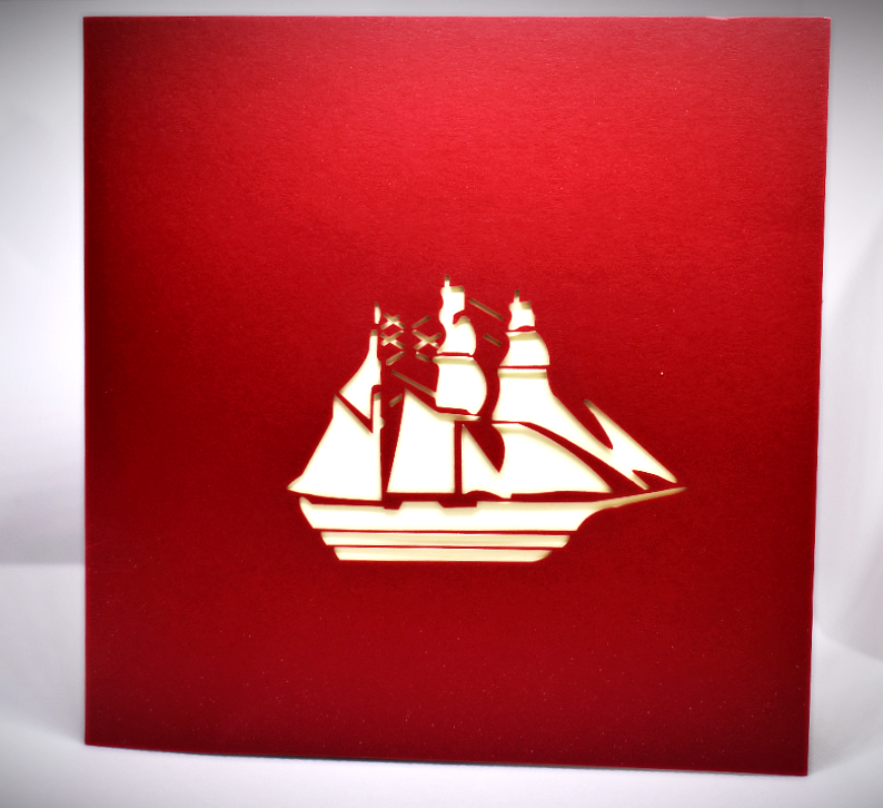 3D Pop-Up Card • Ship With Red Sails - Defence Down Under